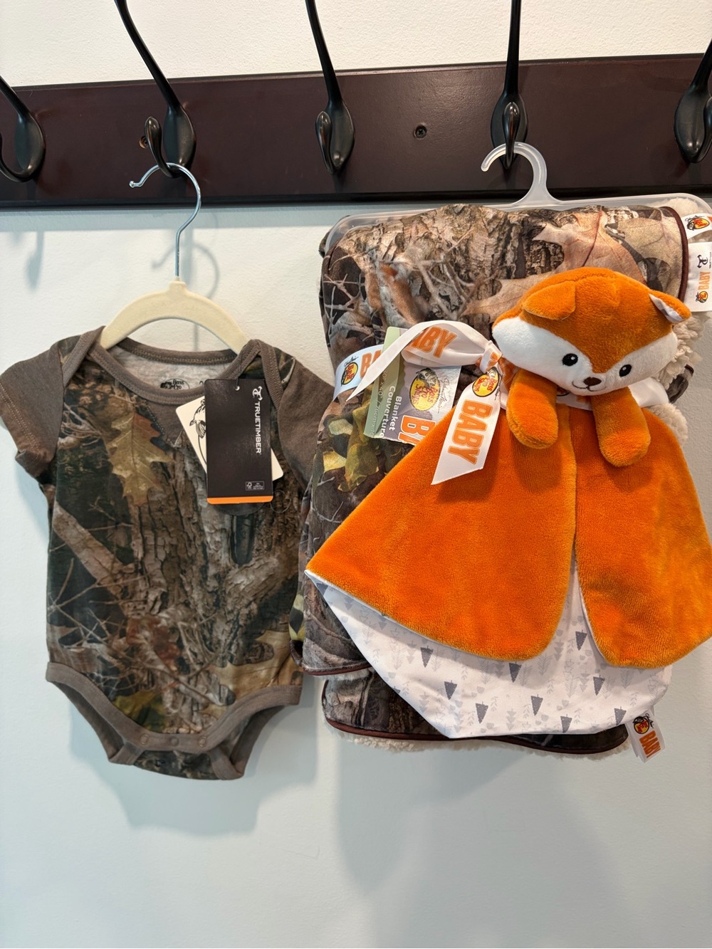 Camo Baby Onesie & Plush Fox Blanket Gift Set - Olive, Brown, Orange